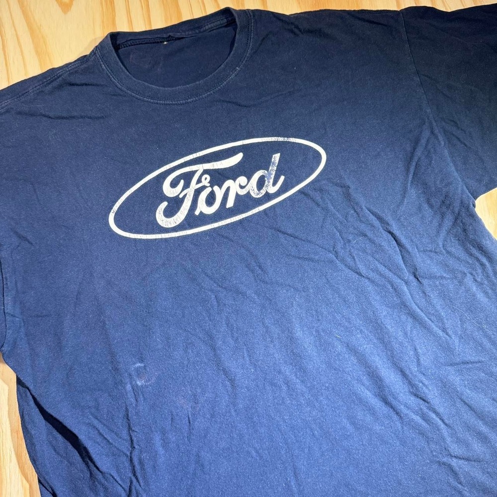 Ford Mens XL Navy Blue Distressed Logo Graphic Short Sleeve T-Shirt